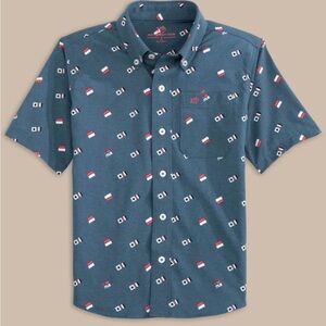 Southern Tide Boys Nautical Patterned Short Sleeve Button Down Performance Shirt